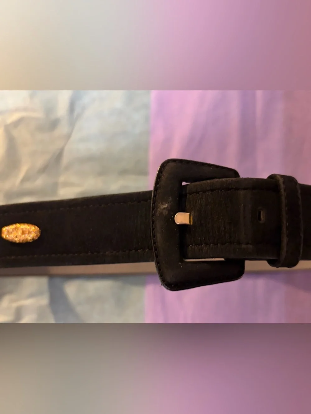 Vintage Christian Dior velveteen black belt with gold tone ovals ‘CD’ embossed - Picture 7 of 12